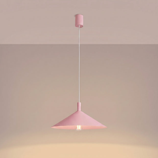 Suspension Bergen cône large 40 cm rose poudré, lumière allumée