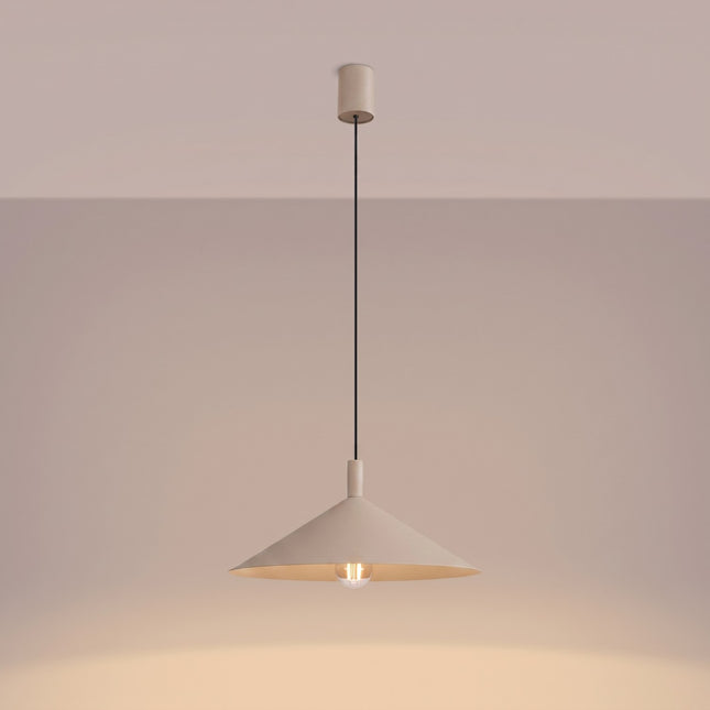 Suspension Bergen cône large 40 cm taupe, lumière allumée