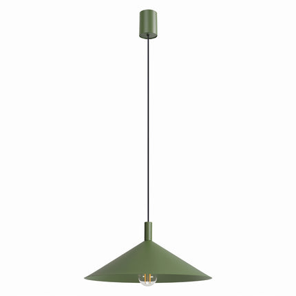 Suspension Bergen Cône Large 40 cm en Acier Vert Olive, packshot sur fond blanc