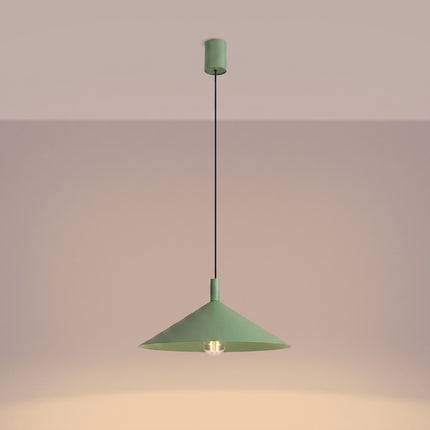 Suspension Bergen cône large 40 cm vert sauge, lumière allumée