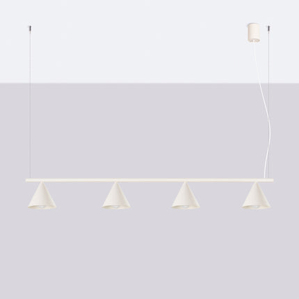 Suspension Bergen Poutre 4 Cônes 122 cm en Acier Beige, vue en situation