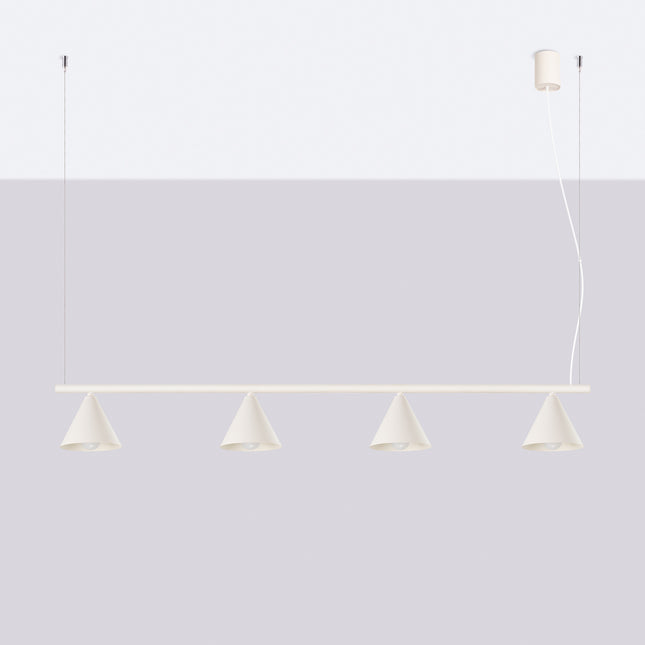 Suspension Bergen Poutre 4 Cônes 122 cm en Acier Beige, vue en situation