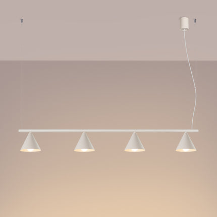 Suspension Bergen Poutre 4 Cônes 122 cm en Acier Beige, lumière allumée