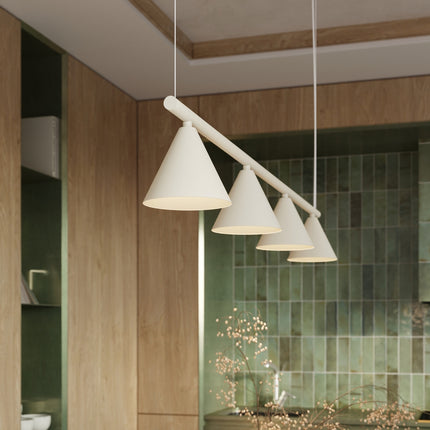 Suspension Bergen Poutre 4 Cônes 122 cm en Acier Beige, mise en situation 3