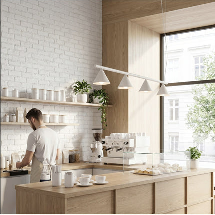 Suspension Bergen Poutre 4 Cônes 122 cm en Acier Beige, vue complémentaire