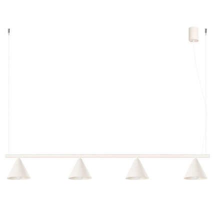 Suspension Bergen Poutre 4 Cônes 122 cm en Acier Beige, packshot sur fond blanc