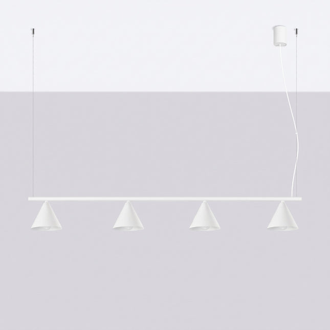 Suspension Bergen Poutre 4 Cônes 122 cm en Acier Blanche, vue en situation