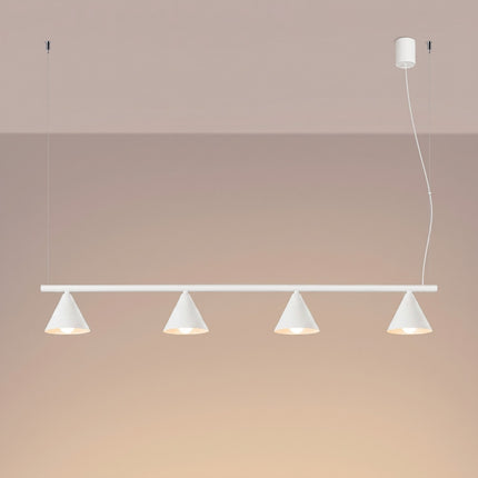 Suspension Bergen Poutre 4 Cônes 122 cm en Acier Blanche, lumière allumée