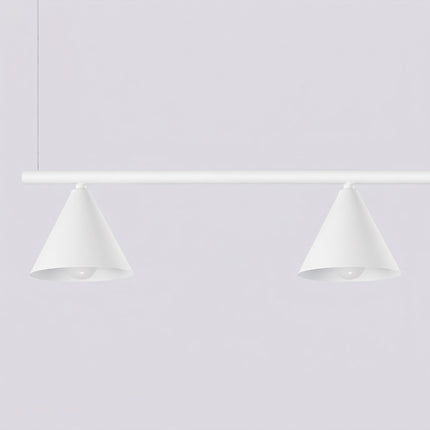 Suspension Bergen Poutre 4 Cônes 122 cm en Acier Blanche, packshot de trois quarts