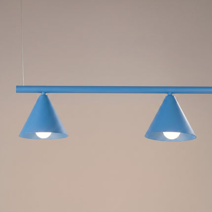 Suspension Bergen poutre 4 cônes 122 cm bleu ciel, vue de détail du cône