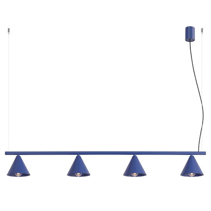 Suspension Bergen poutre 4 cônes 122 cm bleu outremer, packshot sur fond blanc