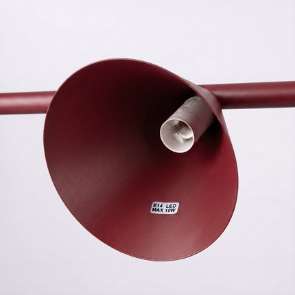 Suspension Bergen poutre 4 cônes 122 cm bordeaux, détail de la platine