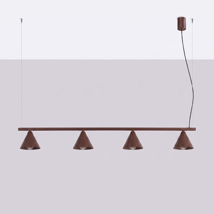 Suspension Bergen poutre 4 cônes 122 cm brun chocolat, vue en situation sur fond clair