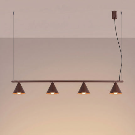 Suspension Bergen poutre 4 cônes 122 cm brun chocolat, lumière allumée