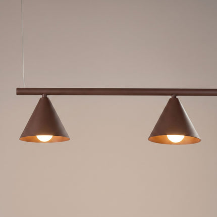 Suspension Bergen poutre 4 cônes 122 cm brun chocolat, vue de détail du cône
