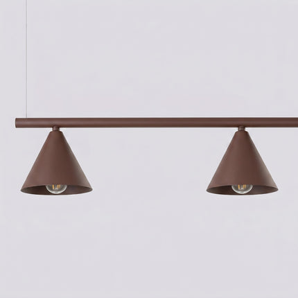 Suspension Bergen poutre 4 cônes 122 cm brun chocolat, packshot de trois quarts