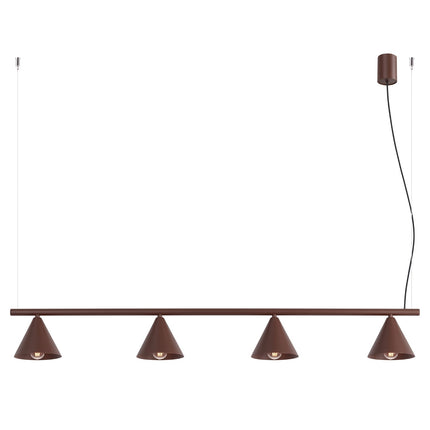 Suspension Bergen poutre 4 cônes 122 cm brun chocolat, packshot sur fond blanc