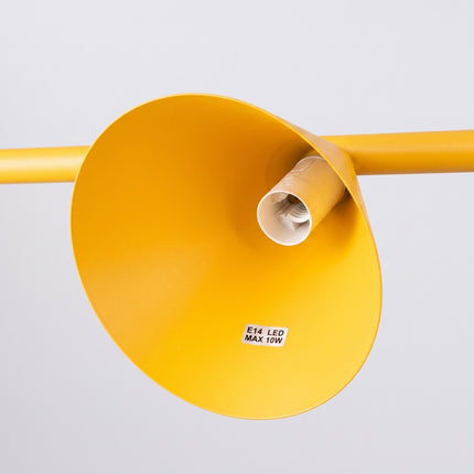 Suspension Bergen poutre 4 cônes 122 cm jaune ambré, mécanisme et raccordement