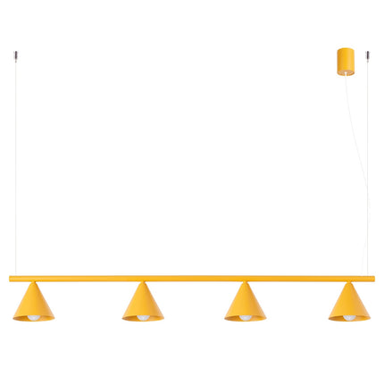 Suspension Bergen poutre 4 cônes 122 cm jaune ambré, packshot sur fond blanc
