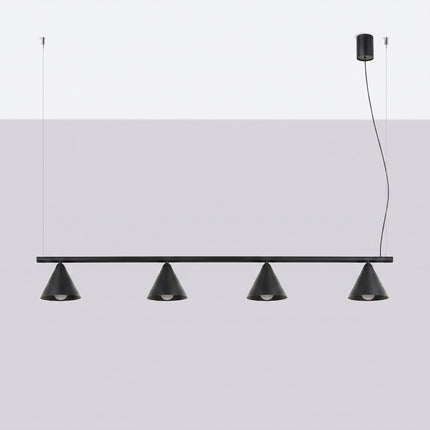 Suspension Bergen Poutre 4 Cônes 122 cm en Acier Noire, vue en situation