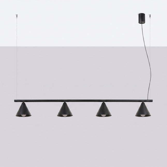 Suspension Bergen Poutre 4 Cônes 122 cm en Acier Noire, vue en situation