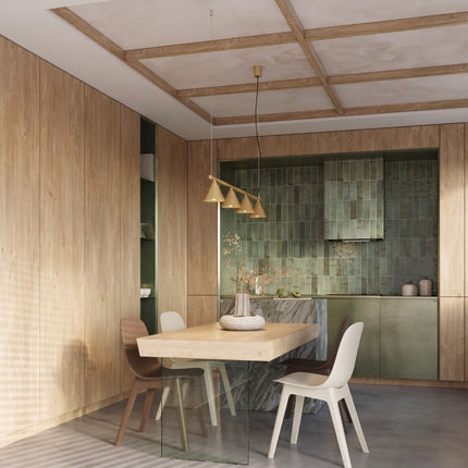 Suspension Bergen poutre 4 cônes 122 cm or au-dessus d'une table