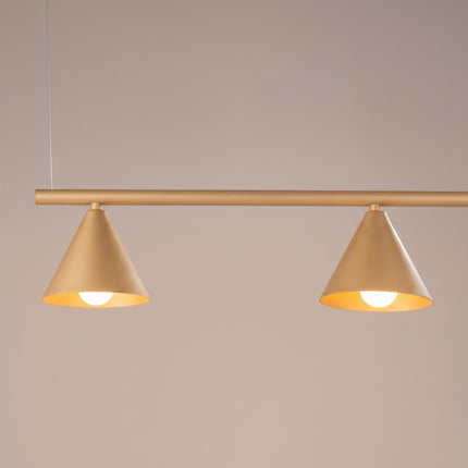 Suspension Bergen poutre 4 cônes 122 cm or, vue de détail du cône