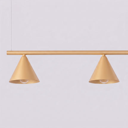 Suspension Bergen poutre 4 cônes 122 cm or, packshot de trois quarts