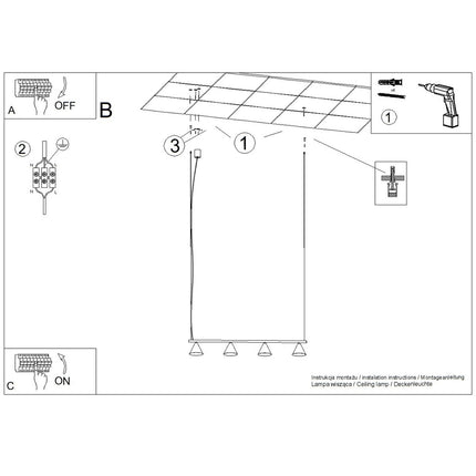 Notice de montage du modèle suspension bergen poutre 4 cônes 122 cm or