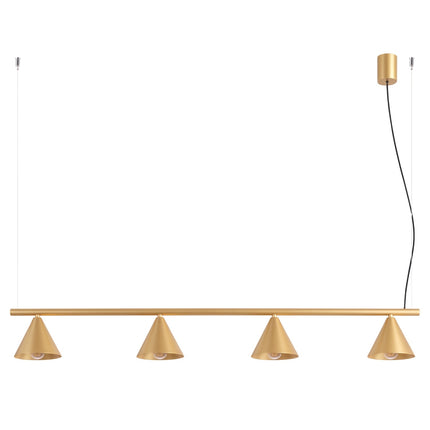 Suspension Bergen poutre 4 cônes 122 cm or, packshot sur fond blanc