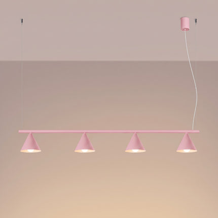 Suspension Bergen poutre 4 cônes 122 cm rose poudré, lumière allumée