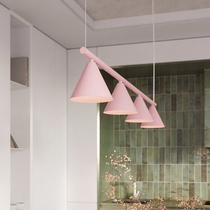 Suspension Bergen poutre 4 cônes 122 cm rose poudré dans un intérieur contemporain