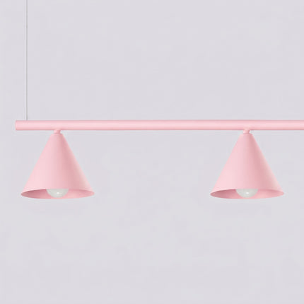 Suspension Bergen poutre 4 cônes 122 cm rose poudré, packshot de trois quarts