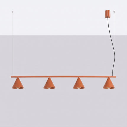Suspension Bergen Poutre 4 Cônes 122 cm en Acier Rouge Ocre, vue en situation