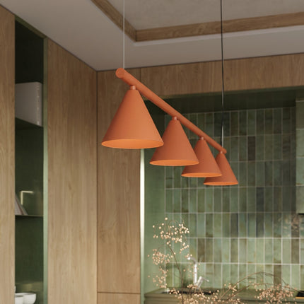 Suspension Bergen Poutre 4 Cônes 122 cm en Acier Rouge Ocre, mise en situation 3