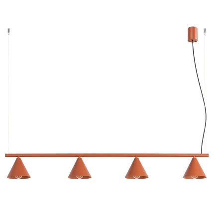 Suspension Bergen Poutre 4 Cônes 122 cm en Acier Rouge Ocre, packshot sur fond blanc
