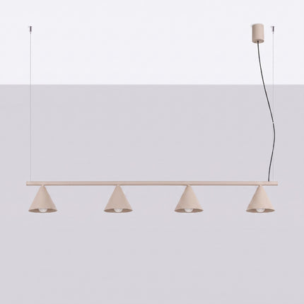 Suspension Bergen poutre 4 cônes 122 cm taupe, vue en situation sur fond clair