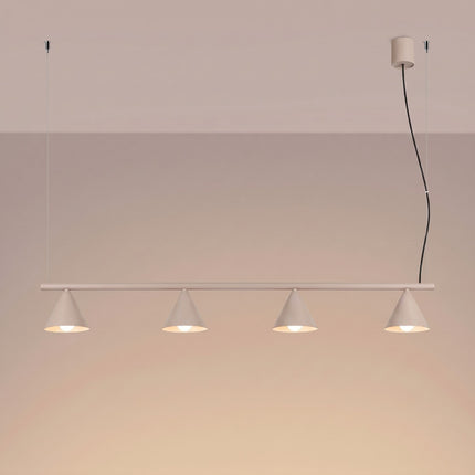 Suspension Bergen poutre 4 cônes 122 cm taupe, lumière allumée