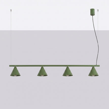 Suspension Bergen Poutre 4 Cônes 122 cm en Acier Vert Olive, vue en situation