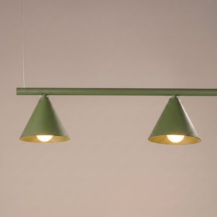 Suspension Bergen Poutre 4 Cônes 122 cm en Acier Vert Olive, vue de détail
