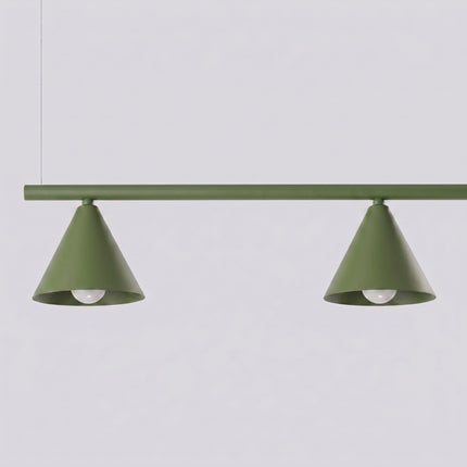 Suspension Bergen Poutre 4 Cônes 122 cm en Acier Vert Olive, packshot de trois quarts