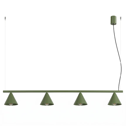 Suspension Bergen Poutre 4 Cônes 122 cm en Acier Vert Olive, packshot sur fond blanc