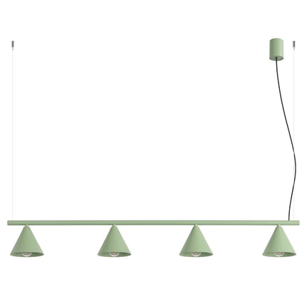 Suspension Bergen poutre 4 cônes 122 cm vert sauge, packshot sur fond blanc