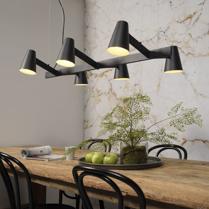 Suspension Biarritz 6 bras en fer noir, vue packshot sur fond blanc