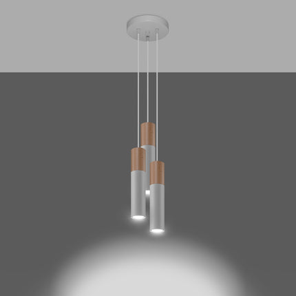 Suspension Bicolore 3P blanche allumée, effet de lumière dirigée vers le sol
