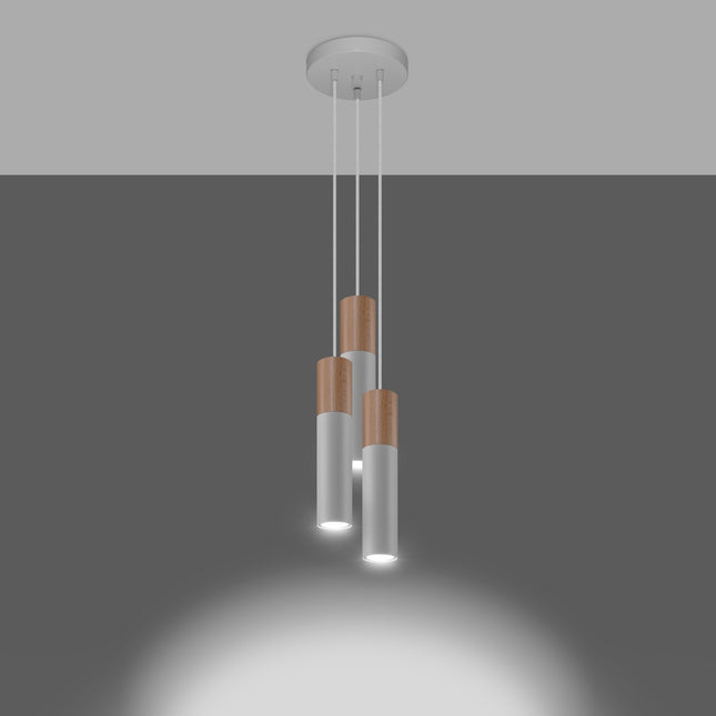 Suspension Bicolore 3P blanche allumée, effet de lumière dirigée vers le sol