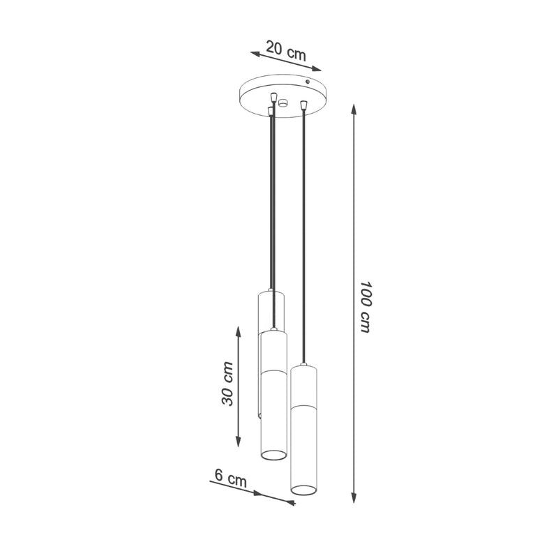Dimensions Suspension Bicolore 3 Lampes Acier et Bois Blanc