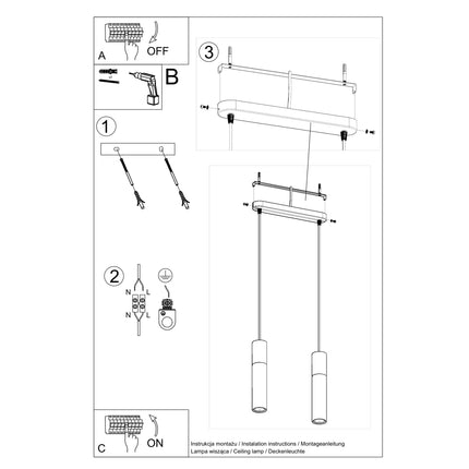 Instructions de montage au plafond de la suspension Bicolore bois et acier blanc
