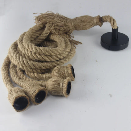 Suspension bohème en corde de chanvre avec ampoule à nu