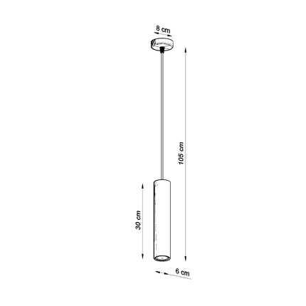 Schéma de cotes de la suspension Bois Circulaire, rosace Ø 8 cm, câble 105 cm
